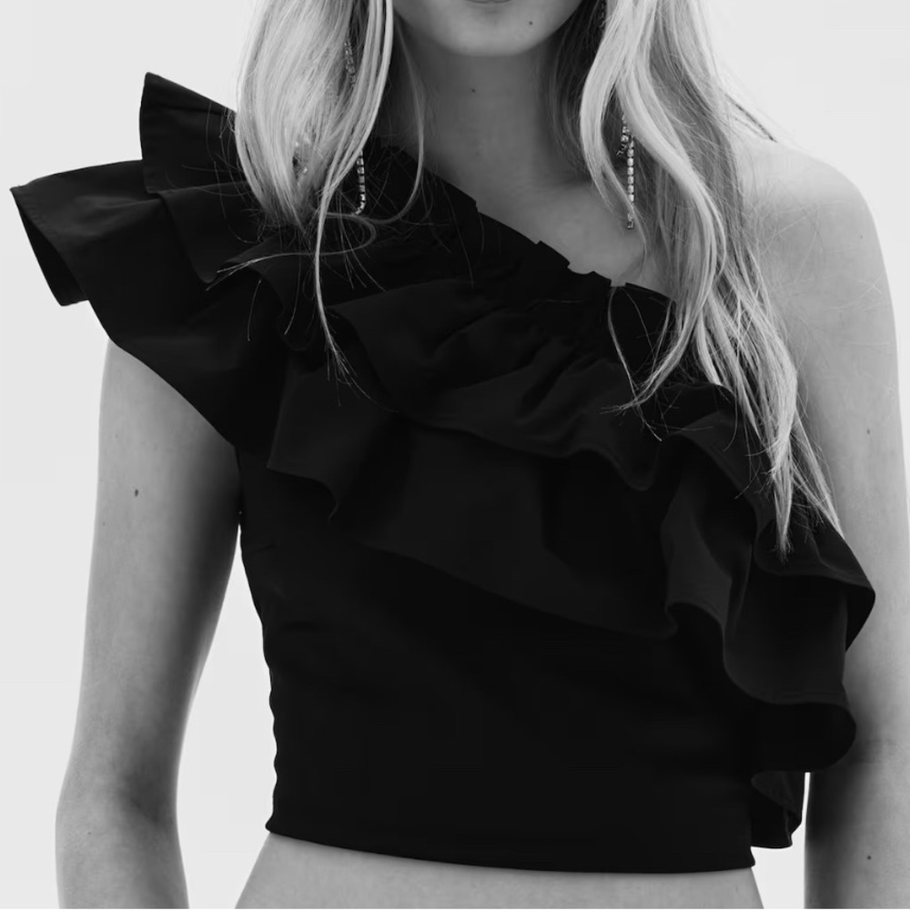 Divided Black Off-Shoulder Ruffle Top - Picture 2 of 6